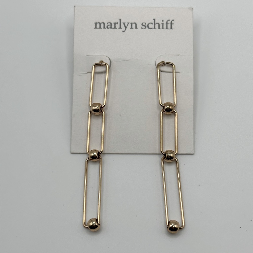 Marlyn Schiff Gold Paperclip Dangle Earrings